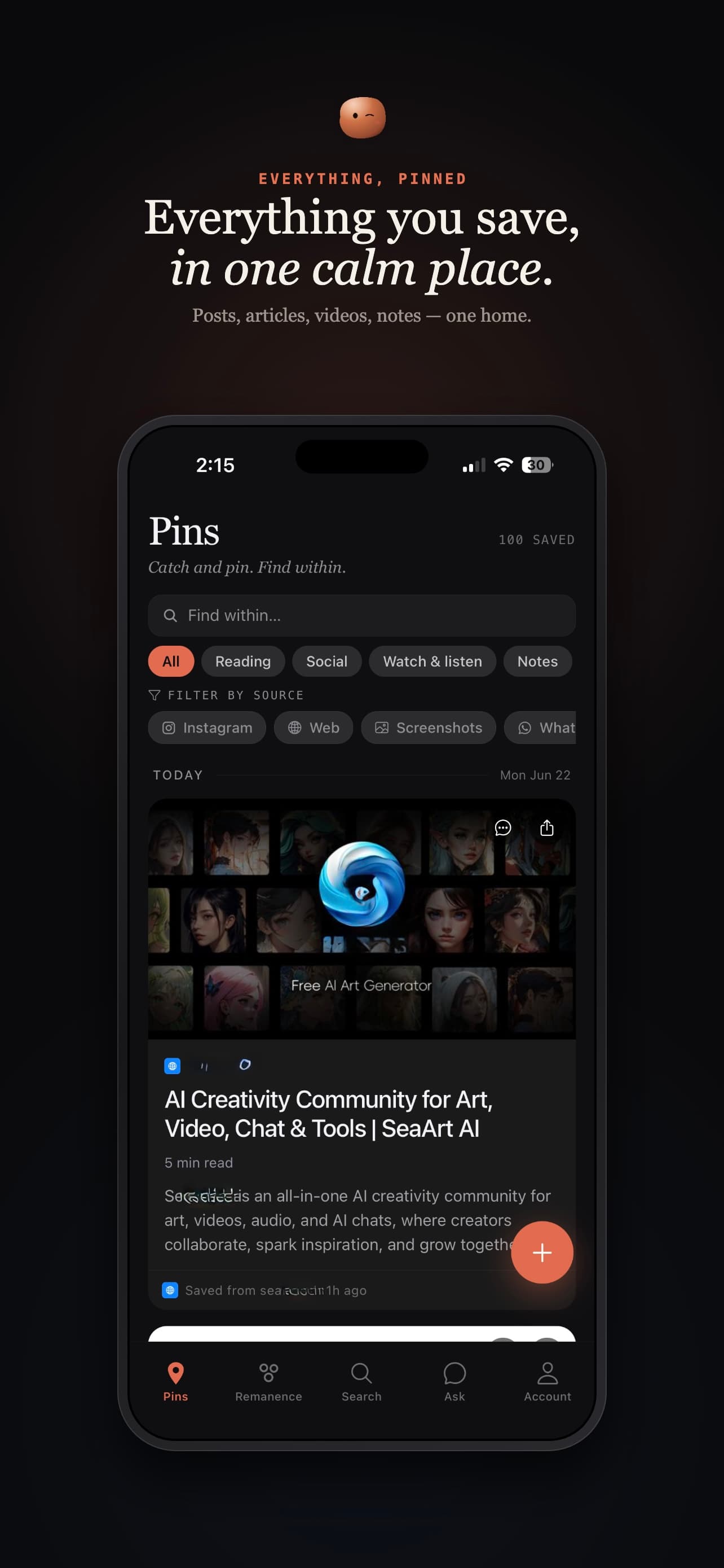 PIN library containing saved posts and articles